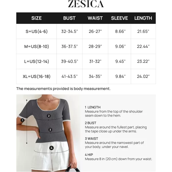 imageZESICA Womens 2023 Short Sleeve Square Neck T Shirts Slim Fitted Summer Ribbed Knit Basic Casual Tee TopsDarkgrey