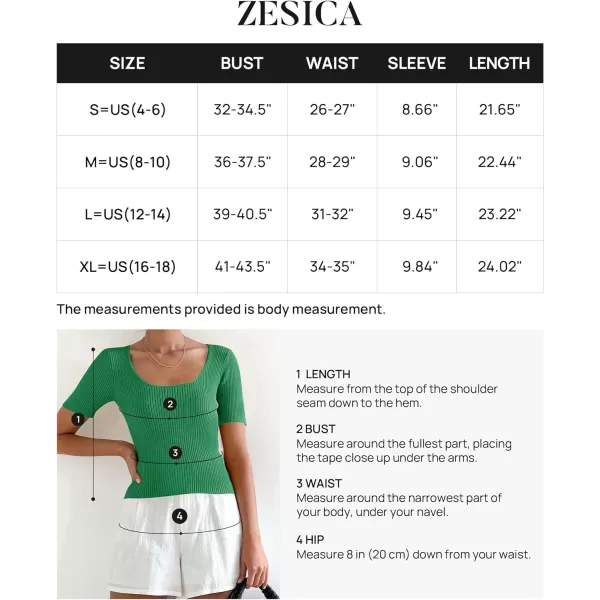 imageZESICA Womens 2023 Short Sleeve Square Neck T Shirts Slim Fitted Summer Ribbed Knit Basic Casual Tee TopsGreen