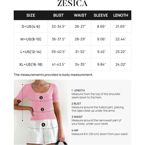 imageZESICA Womens 2023 Short Sleeve Square Neck T Shirts Slim Fitted Summer Ribbed Knit Basic Casual Tee TopsHotpink