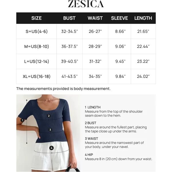 imageZESICA Womens 2023 Short Sleeve Square Neck T Shirts Slim Fitted Summer Ribbed Knit Basic Casual Tee TopsNavy