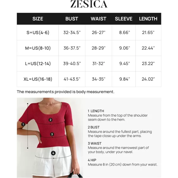 imageZESICA Womens 2023 Short Sleeve Square Neck T Shirts Slim Fitted Summer Ribbed Knit Basic Casual Tee TopsRed
