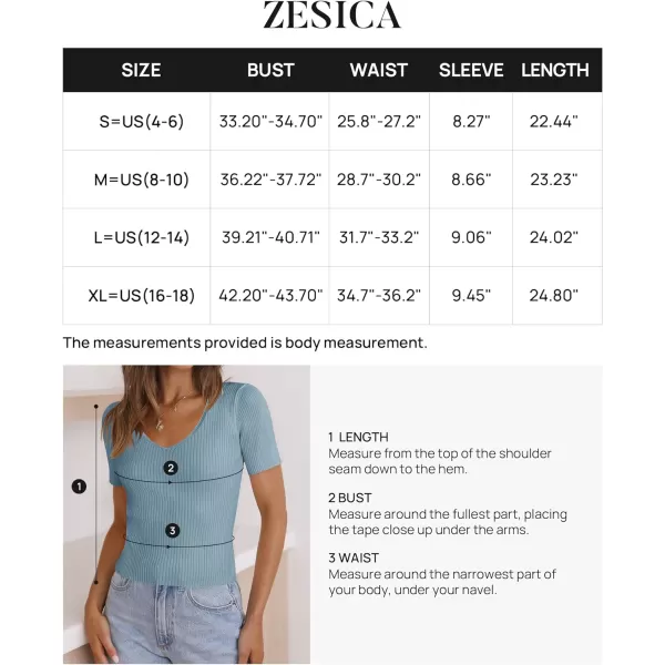 imageZESICA Womens 2023 Short Sleeve V Neck Slim Fit T Shirts Summer Casual Ribbed Knit Solid Color Basic Tee TopsBlue