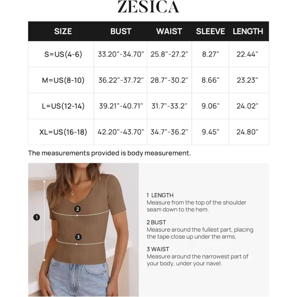 imageZESICA Womens 2023 Short Sleeve V Neck Slim Fit T Shirts Summer Casual Ribbed Knit Solid Color Basic Tee TopsBrown