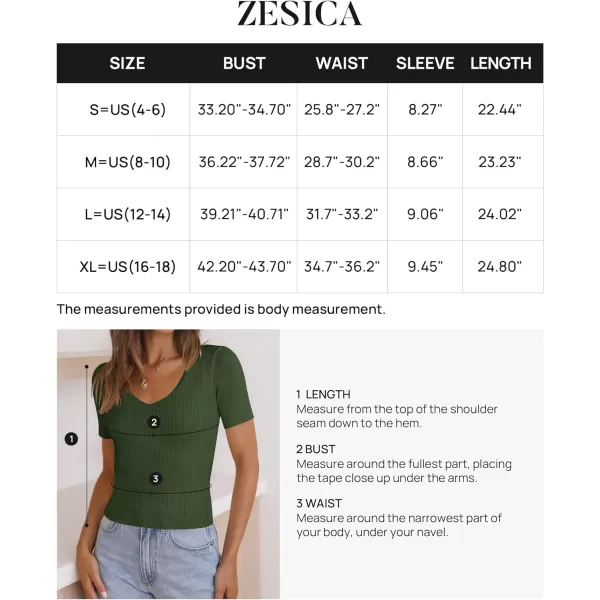 imageZESICA Womens 2023 Short Sleeve V Neck Slim Fit T Shirts Summer Casual Ribbed Knit Solid Color Basic Tee TopsDarkgreen