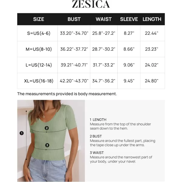 imageZESICA Womens 2023 Short Sleeve V Neck Slim Fit T Shirts Summer Casual Ribbed Knit Solid Color Basic Tee TopsGreen