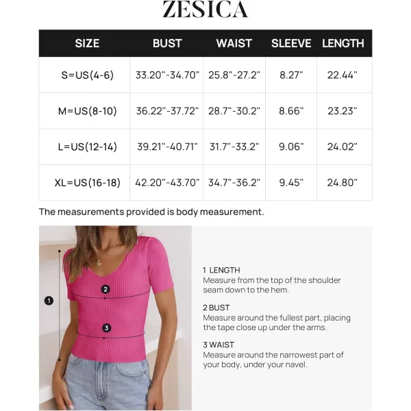 imageZESICA Womens 2023 Short Sleeve V Neck Slim Fit T Shirts Summer Casual Ribbed Knit Solid Color Basic Tee TopsRose