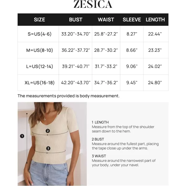 imageZESICA Womens 2023 Short Sleeve V Neck Slim Fit T Shirts Summer Casual Ribbed Knit Solid Color Basic Tee TopsSand