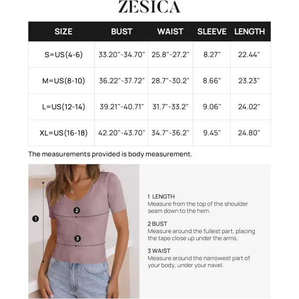 imageZESICA Womens 2023 Short Sleeve V Neck Slim Fit T Shirts Summer Casual Ribbed Knit Solid Color Basic Tee TopsTaro