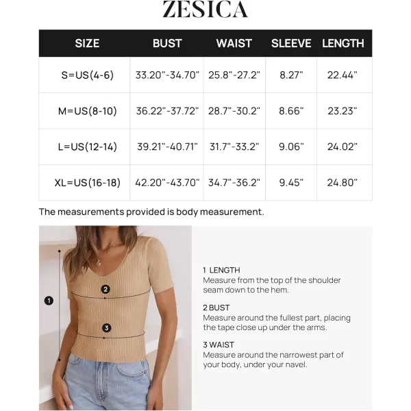 imageZESICA Womens 2023 Short Sleeve V Neck Slim Fit T Shirts Summer Casual Ribbed Knit Solid Color Basic Tee TopsToffee
