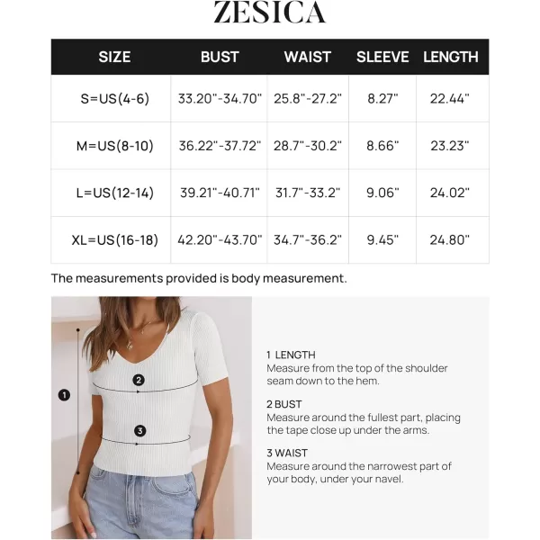imageZESICA Womens 2023 Short Sleeve V Neck Slim Fit T Shirts Summer Casual Ribbed Knit Solid Color Basic Tee TopsWhite