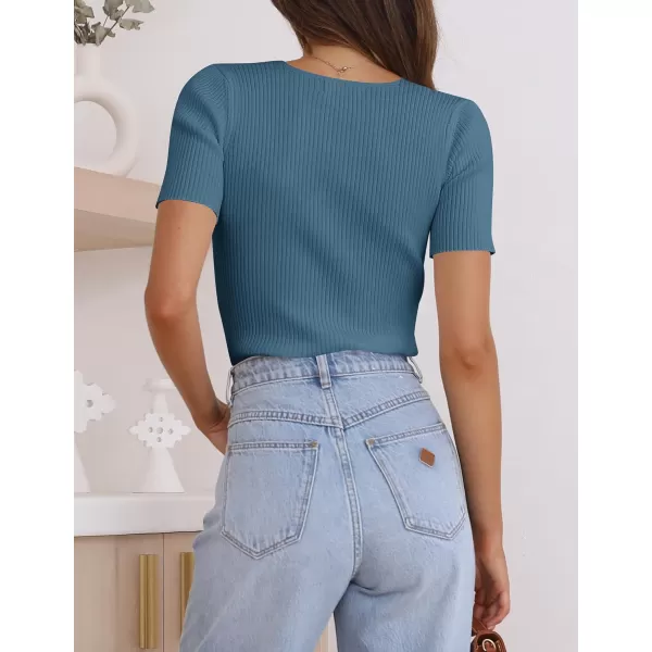 imageZESICA Womens 2023 Short Sleeve V Neck Slim Fit T Shirts Summer Casual Ribbed Knit Solid Color Basic Tee TopsZESICA Womens 2023 Short Sleeve V Neck Slim Fit T Shirts Summer Casual Ribbed Knit Solid Color Basic Tee Tops