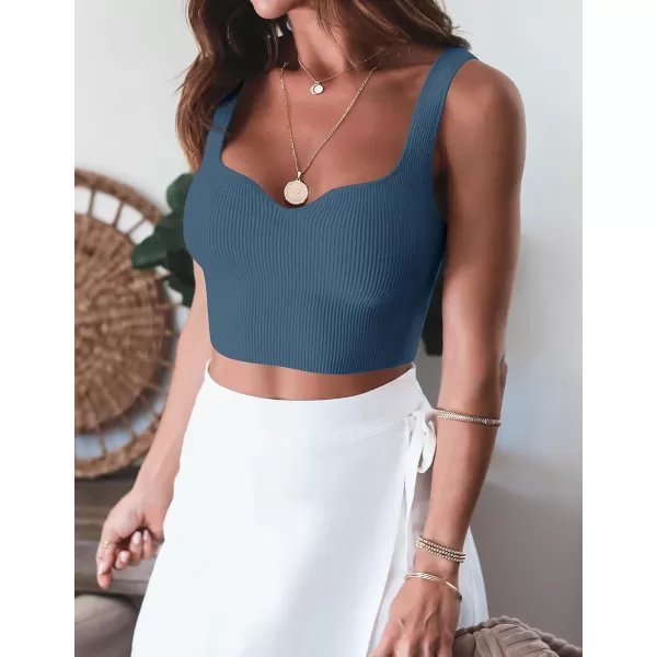 imageZESICA Womens 2023 Sleeveless V Neck Tank Ribbed Knit Shirts Backless Slim Fit Basic Cute Crop TopsDarkblue