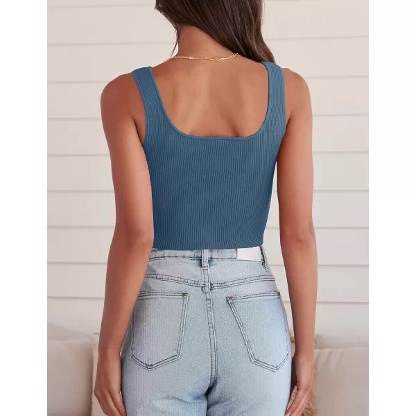 imageZESICA Womens 2023 Sleeveless V Neck Tank Ribbed Knit Shirts Backless Slim Fit Basic Cute Crop TopsDarkblue