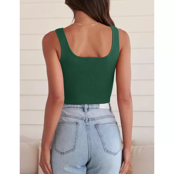 imageZESICA Womens 2023 Sleeveless V Neck Tank Ribbed Knit Shirts Backless Slim Fit Basic Cute Crop TopsDarkgreen