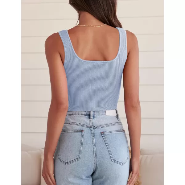 imageZESICA Womens 2023 Sleeveless V Neck Tank Ribbed Knit Shirts Backless Slim Fit Basic Cute Crop TopsLightblue