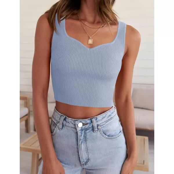 imageZESICA Womens 2023 Sleeveless V Neck Tank Ribbed Knit Shirts Backless Slim Fit Basic Cute Crop TopsLightblue