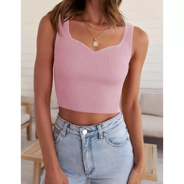 imageZESICA Womens 2023 Sleeveless V Neck Tank Ribbed Knit Shirts Backless Slim Fit Basic Cute Crop TopsLightpink