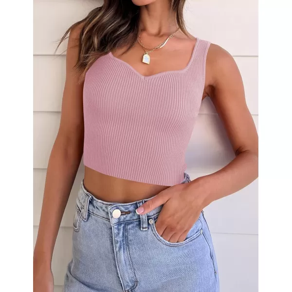 imageZESICA Womens 2023 Sleeveless V Neck Tank Ribbed Knit Shirts Backless Slim Fit Basic Cute Crop TopsLightpink