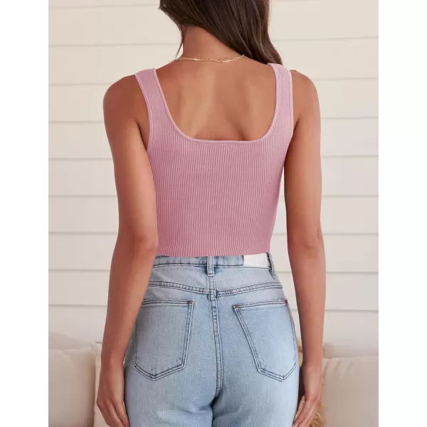 imageZESICA Womens 2023 Sleeveless V Neck Tank Ribbed Knit Shirts Backless Slim Fit Basic Cute Crop TopsLightpink