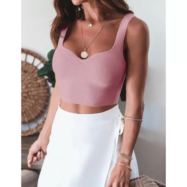 imageZESICA Womens 2023 Sleeveless V Neck Tank Ribbed Knit Shirts Backless Slim Fit Basic Cute Crop TopsLightpink