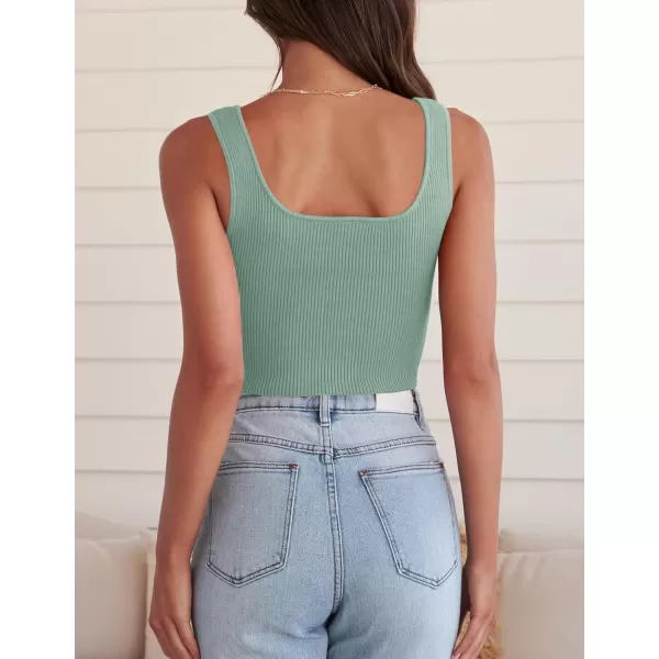 imageZESICA Womens 2023 Sleeveless V Neck Tank Ribbed Knit Shirts Backless Slim Fit Basic Cute Crop TopsMint