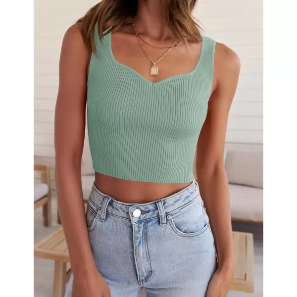 imageZESICA Womens 2023 Sleeveless V Neck Tank Ribbed Knit Shirts Backless Slim Fit Basic Cute Crop TopsMint