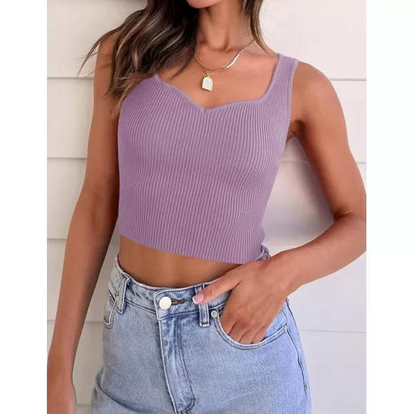 imageZESICA Womens 2023 Sleeveless V Neck Tank Ribbed Knit Shirts Backless Slim Fit Basic Cute Crop TopsPurple