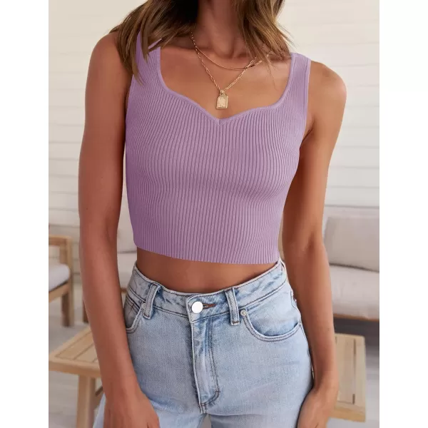 imageZESICA Womens 2023 Sleeveless V Neck Tank Ribbed Knit Shirts Backless Slim Fit Basic Cute Crop TopsPurple