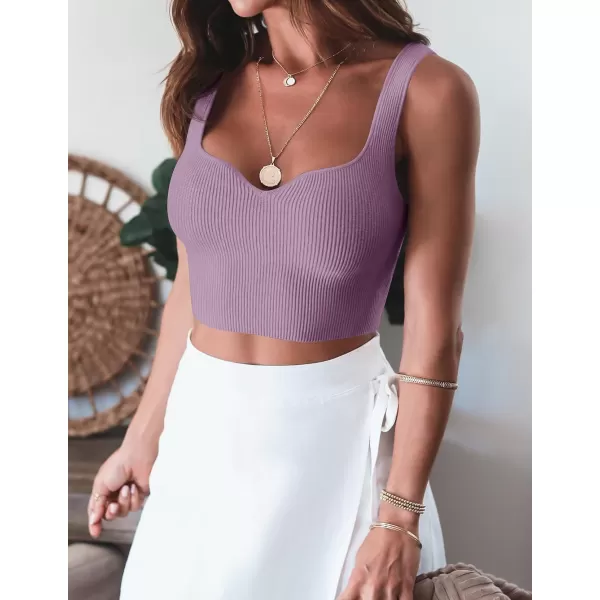 imageZESICA Womens 2023 Sleeveless V Neck Tank Ribbed Knit Shirts Backless Slim Fit Basic Cute Crop TopsPurple