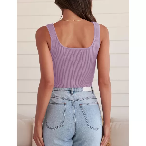 imageZESICA Womens 2023 Sleeveless V Neck Tank Ribbed Knit Shirts Backless Slim Fit Basic Cute Crop TopsPurple