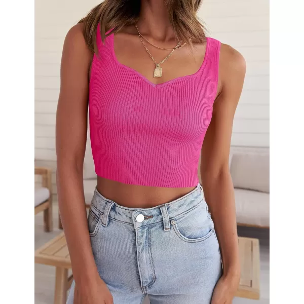 imageZESICA Womens 2023 Sleeveless V Neck Tank Ribbed Knit Shirts Backless Slim Fit Basic Cute Crop TopsRose