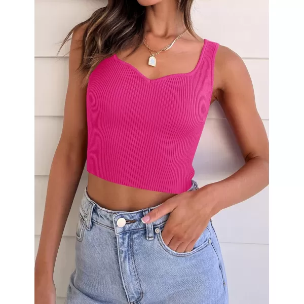 imageZESICA Womens 2023 Sleeveless V Neck Tank Ribbed Knit Shirts Backless Slim Fit Basic Cute Crop TopsRose