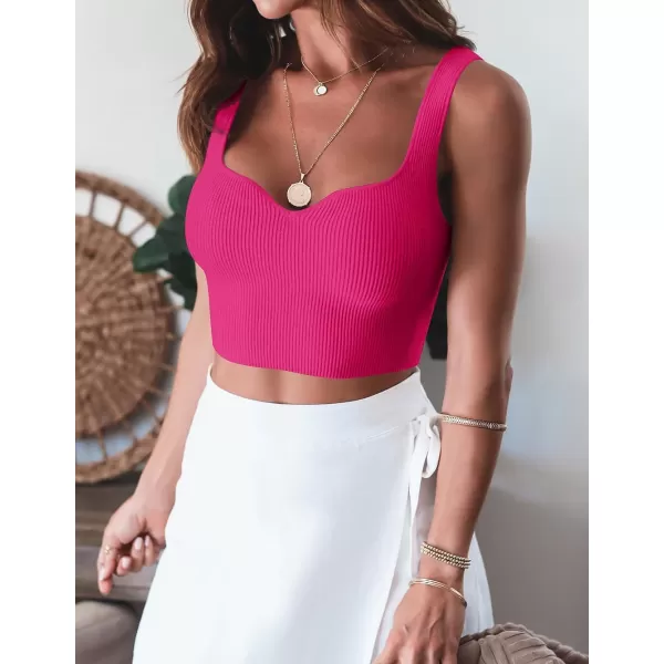 imageZESICA Womens 2023 Sleeveless V Neck Tank Ribbed Knit Shirts Backless Slim Fit Basic Cute Crop TopsRose