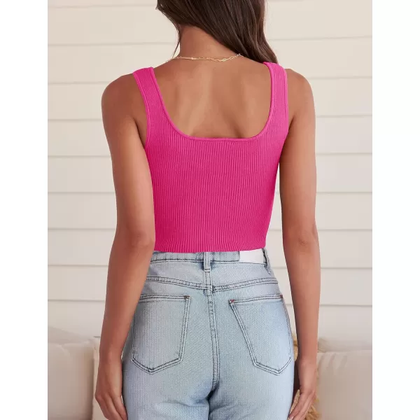 imageZESICA Womens 2023 Sleeveless V Neck Tank Ribbed Knit Shirts Backless Slim Fit Basic Cute Crop TopsRose