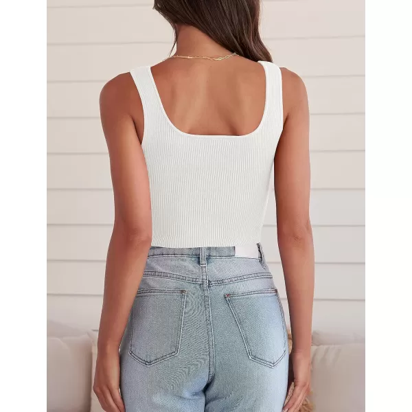 imageZESICA Womens 2023 Sleeveless V Neck Tank Ribbed Knit Shirts Backless Slim Fit Basic Cute Crop TopsWhite