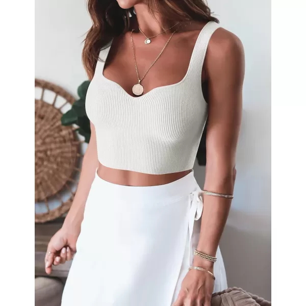 imageZESICA Womens 2023 Sleeveless V Neck Tank Ribbed Knit Shirts Backless Slim Fit Basic Cute Crop TopsWhite