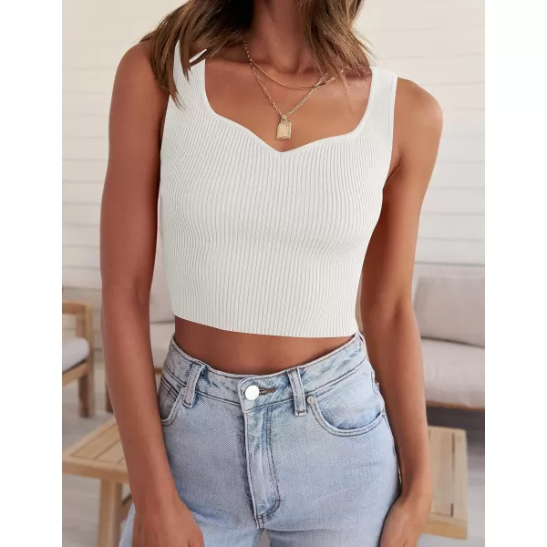 imageZESICA Womens 2023 Sleeveless V Neck Tank Ribbed Knit Shirts Backless Slim Fit Basic Cute Crop TopsWhite