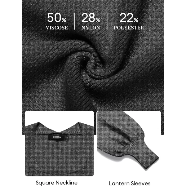 imageZESICA Womens 2023 Square Neck Sweater Dress Puff Long Sleeve Slim Fit Bodycon Fall Winter Ribbed Knit DresssBlack