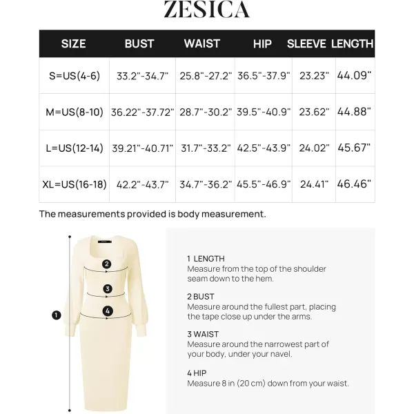 imageZESICA Womens 2023 Square Neck Sweater Dress Puff Long Sleeve Slim Fit Bodycon Fall Winter Ribbed Knit DresssIvory