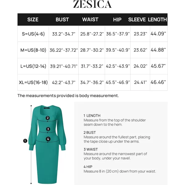 imageZESICA Womens 2023 Square Neck Sweater Dress Puff Long Sleeve Slim Fit Bodycon Fall Winter Ribbed Knit DresssPeacock
