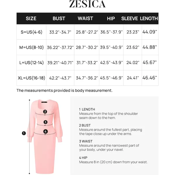 imageZESICA Womens 2023 Square Neck Sweater Dress Puff Long Sleeve Slim Fit Bodycon Fall Winter Ribbed Knit DresssPink