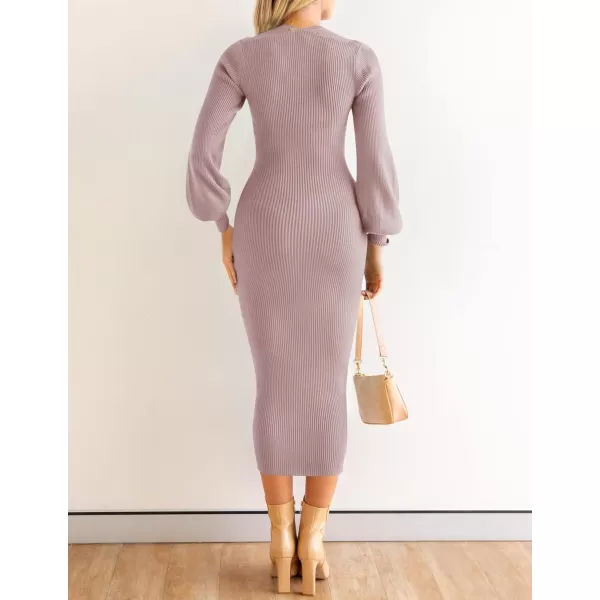 imageZESICA Womens 2023 Square Neck Sweater Dress Puff Long Sleeve Slim Fit Bodycon Fall Winter Ribbed Knit DresssPurple