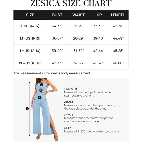imageZESICA Womens 2023 Strapless Jumpsuit Casual Off Shoulder High Waist Wide Leg Side Slit Long Romper Playsuits with PocketsLightblue