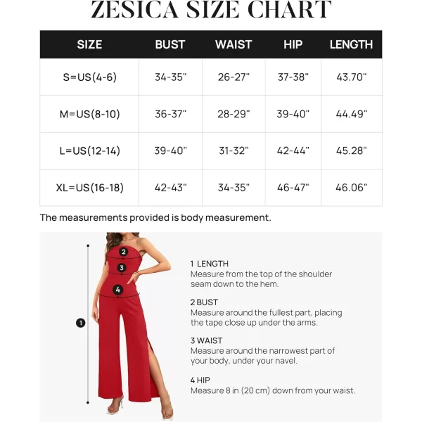 imageZESICA Womens 2023 Strapless Jumpsuit Casual Off Shoulder High Waist Wide Leg Side Slit Long Romper Playsuits with PocketsRed