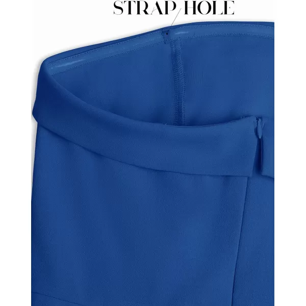 imageZESICA Womens 2023 Strapless Jumpsuit Casual Off Shoulder High Waist Wide Leg Side Slit Long Romper Playsuits with PocketsRoyalblue