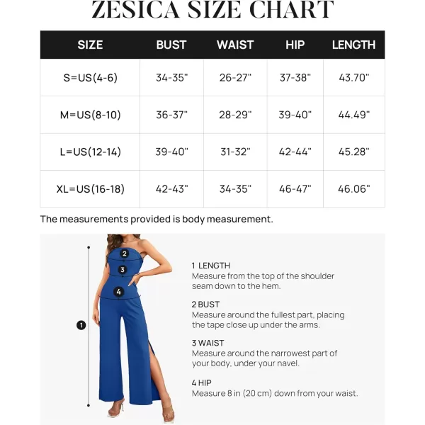 imageZESICA Womens 2023 Strapless Jumpsuit Casual Off Shoulder High Waist Wide Leg Side Slit Long Romper Playsuits with PocketsRoyalblue