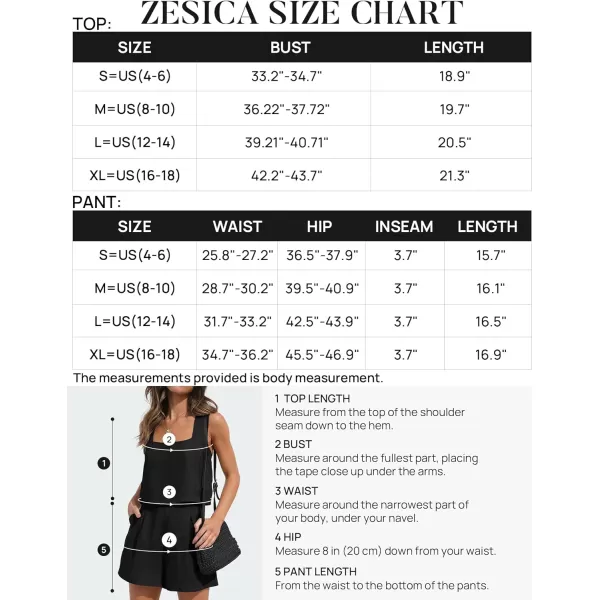 imageZESICA Womens 2023 Summer 2 Piece Outfit Linen Square Neck Tank Crop Top and Shorts Two Piece Lounge Matching SetBlack