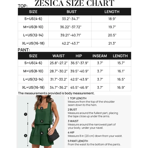 imageZESICA Womens 2023 Summer 2 Piece Outfit Linen Square Neck Tank Crop Top and Shorts Two Piece Lounge Matching SetDarkgreen