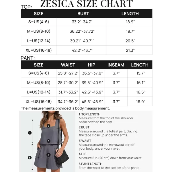 imageZESICA Womens 2023 Summer 2 Piece Outfit Linen Square Neck Tank Crop Top and Shorts Two Piece Lounge Matching SetGrey