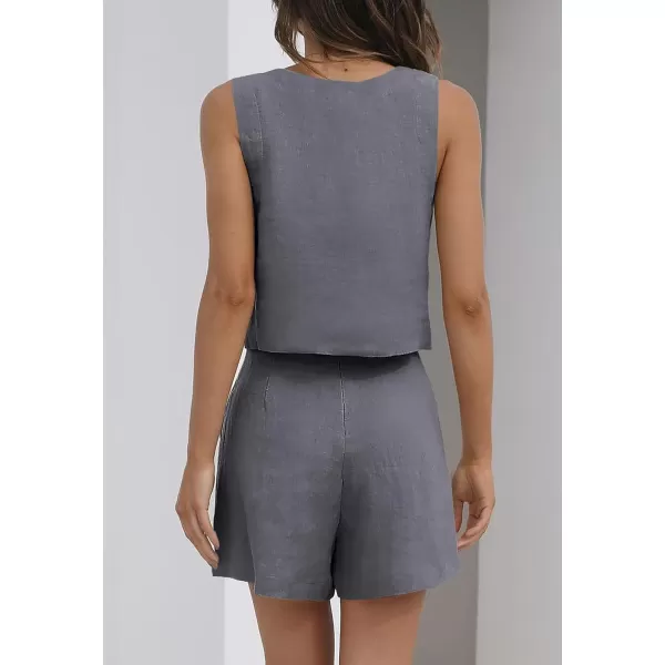 imageZESICA Womens 2023 Summer 2 Piece Outfit Linen Square Neck Tank Crop Top and Shorts Two Piece Lounge Matching SetGrey